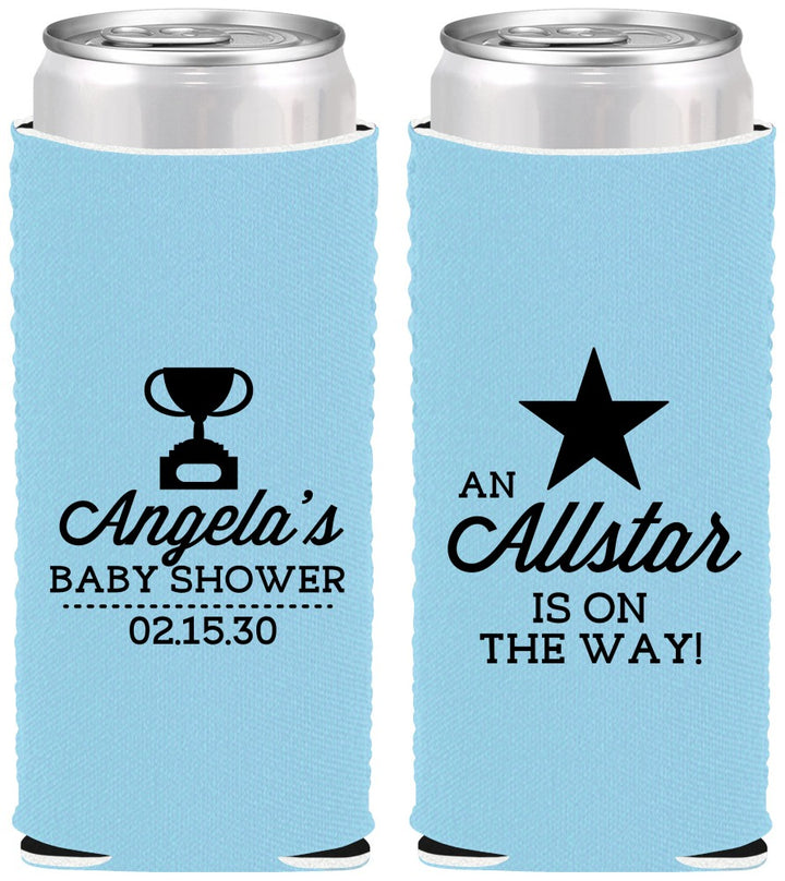 Custom Baby Shower Neoprene Slim Can Coolers - Allstar On The Way | 90140