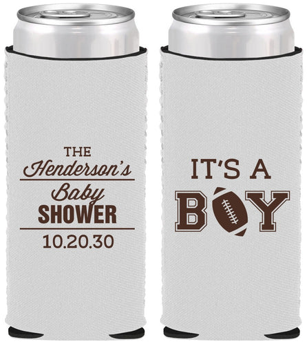 Custom Baby Shower Neoprene Slim Can Coolers - Football | 90142