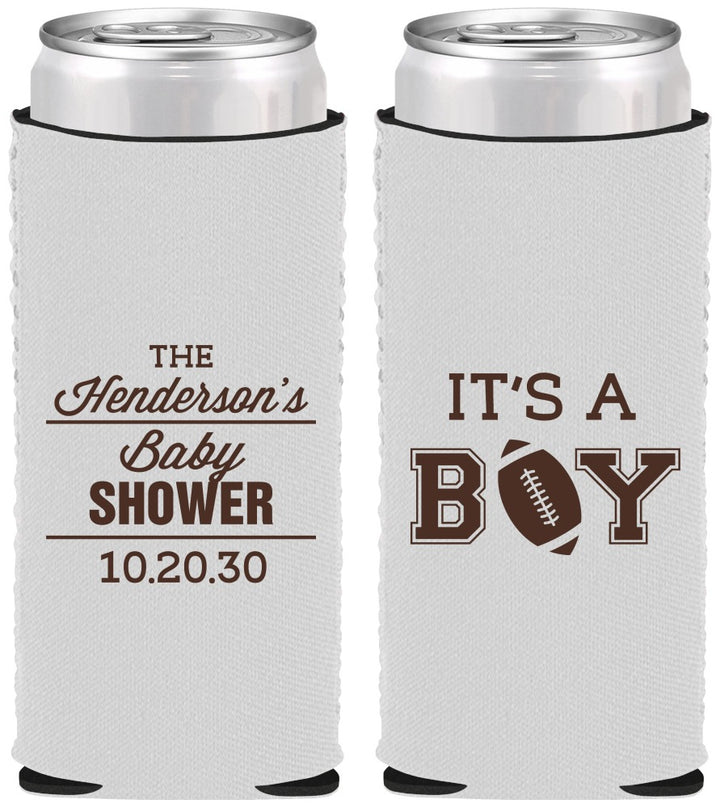 Custom Baby Shower Neoprene Slim Can Coolers - Football | 90142