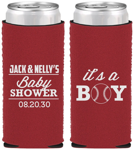 Custom Baby Shower Neoprene Slim Can Coolers - Baseball Its A Boy | 90143