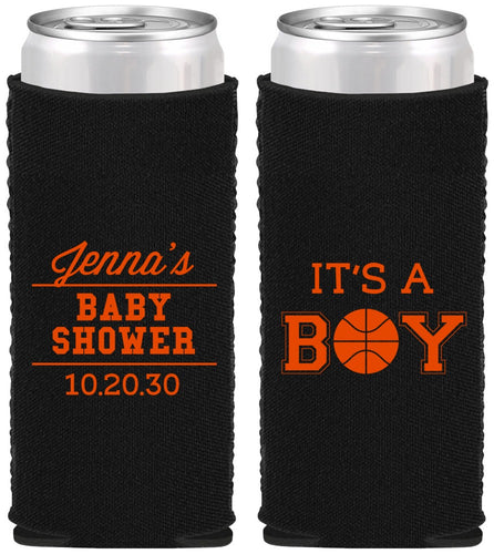 Custom Baby Shower Neoprene Slim Can Coolers - Basketball Its A Boy | 90144