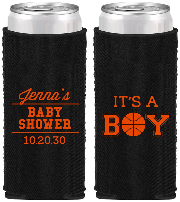 Custom Baby Shower Neoprene Slim Can Coolers - Basketball Its A Boy | 90144