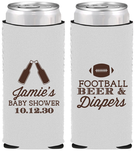 Custom Baby Shower Neoprene Slim Can Coolers - Football Beer Diapers | 90148