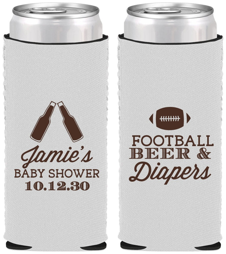 Custom Baby Shower Neoprene Slim Can Coolers - Football Beer Diapers | 90148