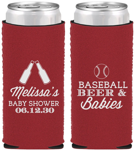 Custom Baby Shower Neoprene Slim Can Coolers - Baseball Beer Diapers | 90149