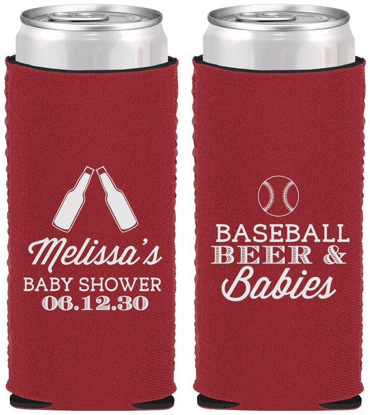Custom Baby Shower Neoprene Slim Can Coolers - Baseball Beer Diapers | 90149