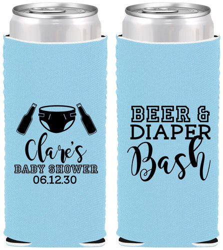 Custom Baby Shower Neoprene Slim Can Coolers - Beer Diapers Bash | 90151