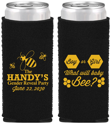 Custom Baby Shower Neoprene Slim Can Coolers - Gender Reveal Bee | 90152