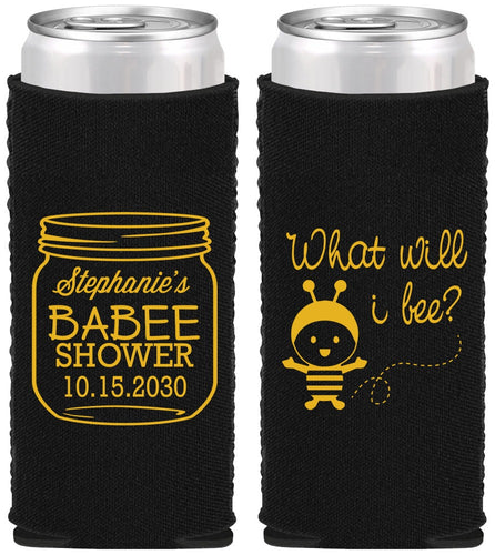 Custom Baby Shower Neoprene Slim Can Coolers - What Will I Bee | 90156