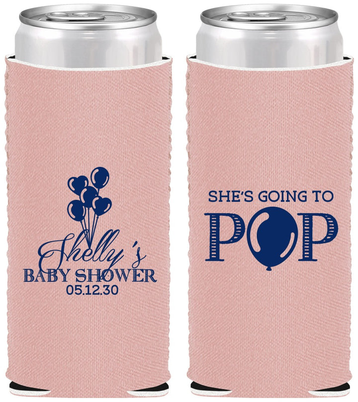 Custom Baby Shower Neoprene Slim Can Coolers - Shes Going To Pop | 90157