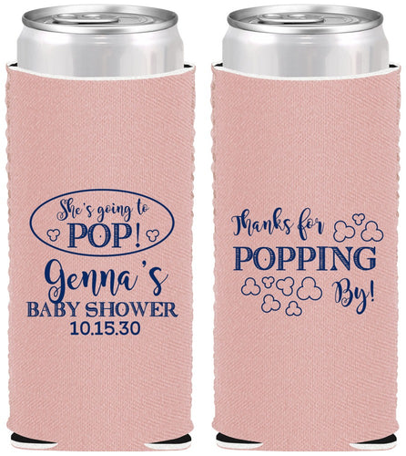 Custom Baby Shower Neoprene Slim Can Coolers - Popping By | 90158