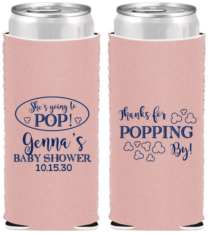 Custom Baby Shower Neoprene Slim Can Coolers - Popping By | 90158