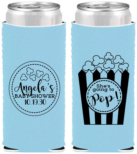 Custom Baby Shower Neoprene Slim Can Coolers - Shes Going To Pop | 90159