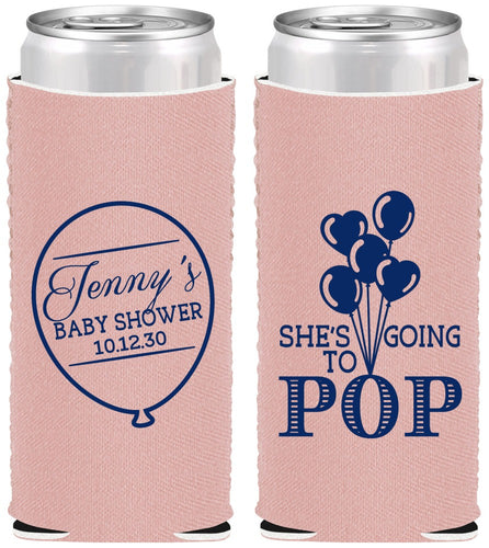 Custom Baby Shower Neoprene Slim Can Coolers - Shes Going To Pop | 90160