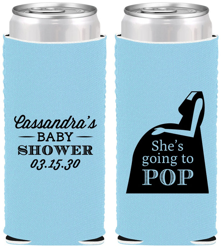 Custom Baby Shower Neoprene Slim Can Coolers - Shes Going To Pop | 90161
