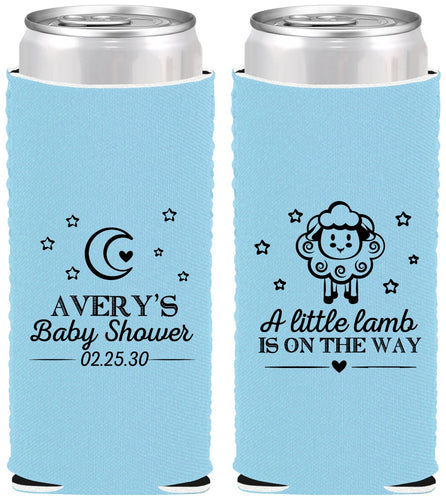 Custom Baby Shower Neoprene Slim Can Coolers - Little Lamb On The Way | 90167