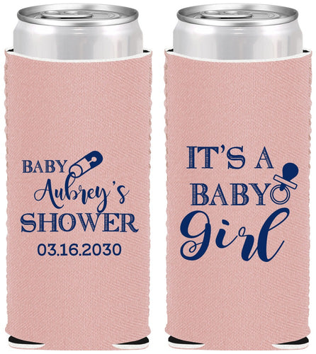 Custom Baby Shower Neoprene Slim Can Coolers - Baby Girl | 90171