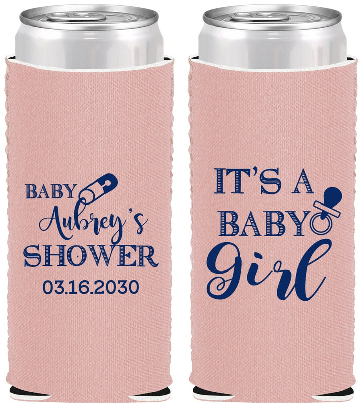 Custom Baby Shower Neoprene Slim Can Coolers - Baby Girl | 90171