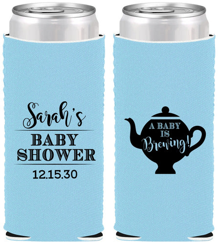 Custom Baby Shower Neoprene Slim Can Coolers - Baby Is Brewing | 90172