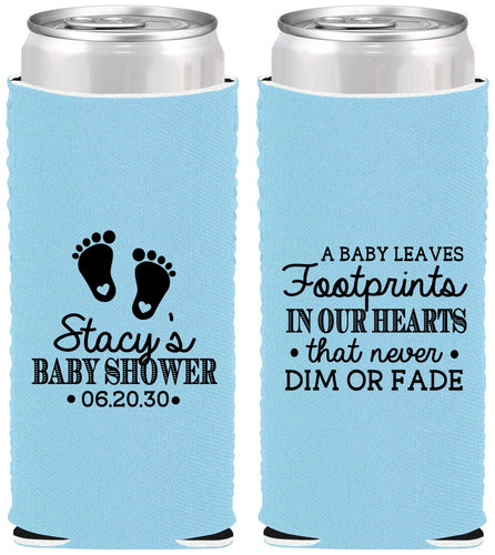 Custom Baby Shower Neoprene Slim Can Coolers - Footprints | 90176