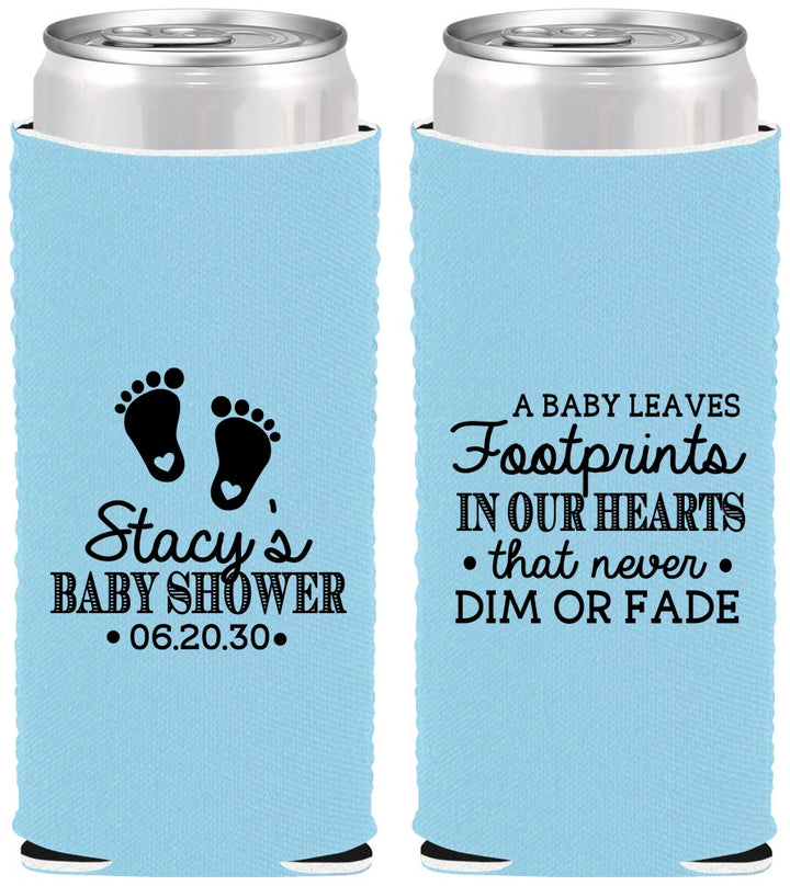 Custom Baby Shower Neoprene Slim Can Coolers - Footprints | 90176