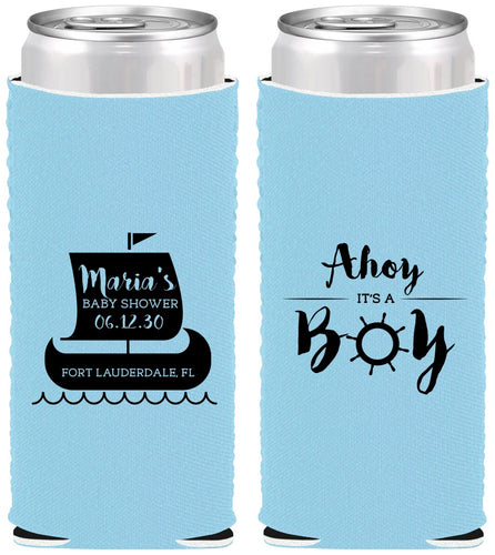 Custom Baby Shower Neoprene Slim Can Coolers - Ahoy It’s A Boy | 90177