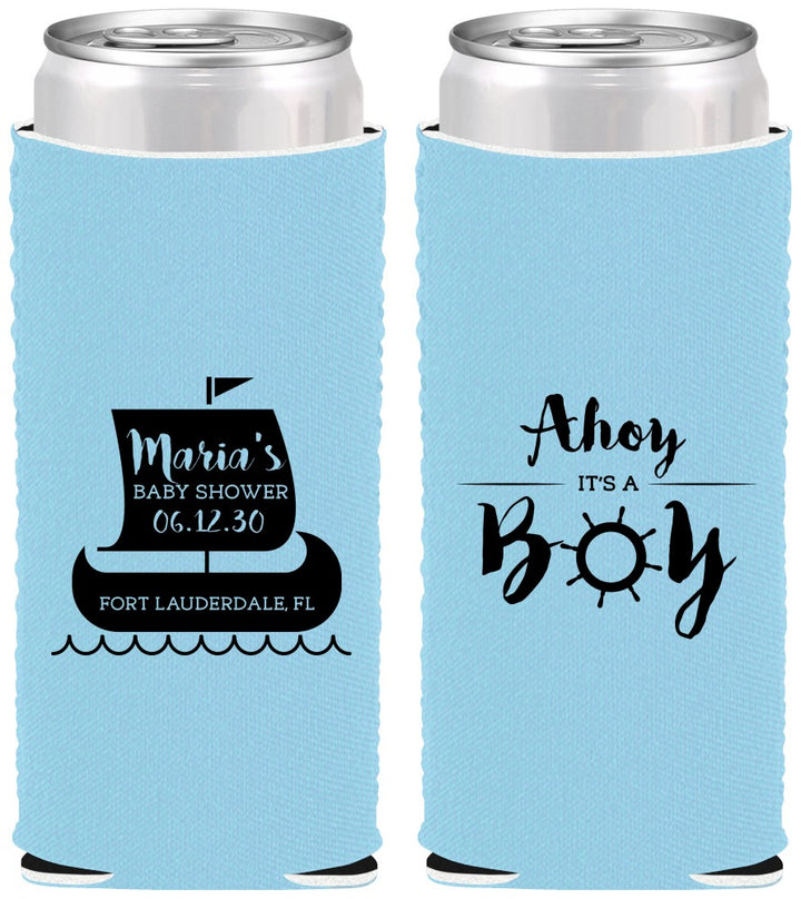 Custom Baby Shower Neoprene Slim Can Coolers - Ahoy It’s A Boy | 90177