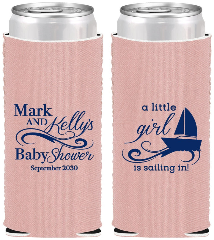 Custom Baby Shower Neoprene Slim Can Coolers - Sailboat | 90178