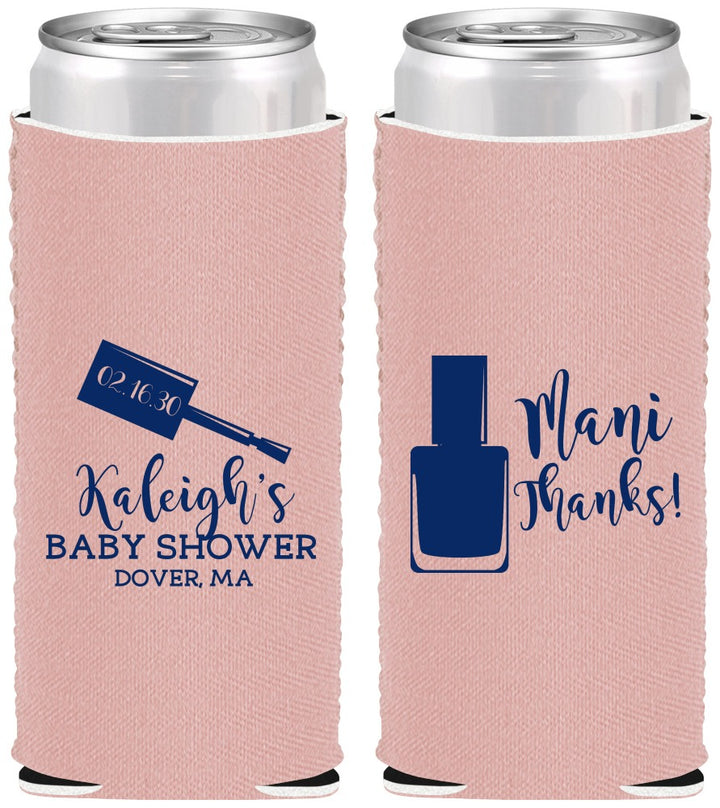 Custom Baby Shower Neoprene Slim Can Coolers - Mani Thanks | 90184