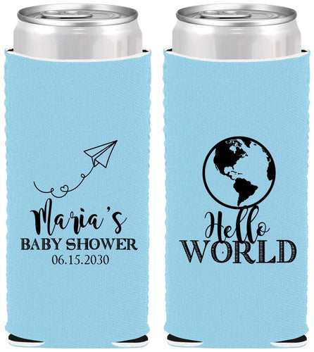 Custom Baby Shower Neoprene Slim Can Coolers - Hello World | 90185