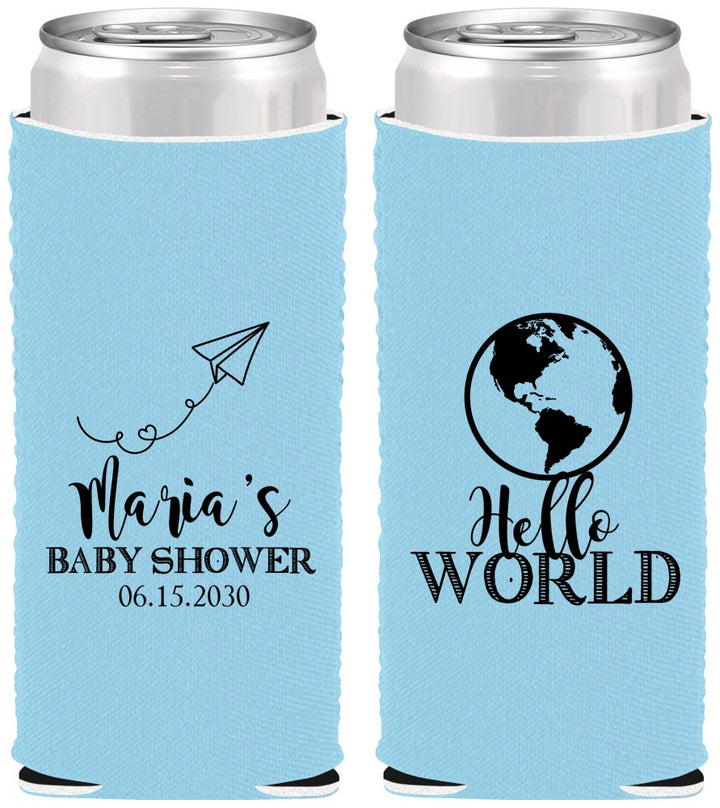 Custom Baby Shower Neoprene Slim Can Coolers - Hello World | 90185