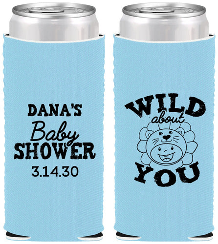 Custom Baby Shower Neoprene Slim Can Coolers - Lion Wild About You | 90186