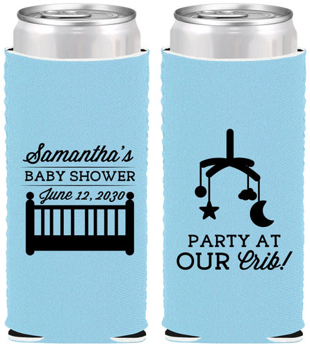 Custom Baby Shower Neoprene Slim Can Coolers - Party At Our Crib | 90187