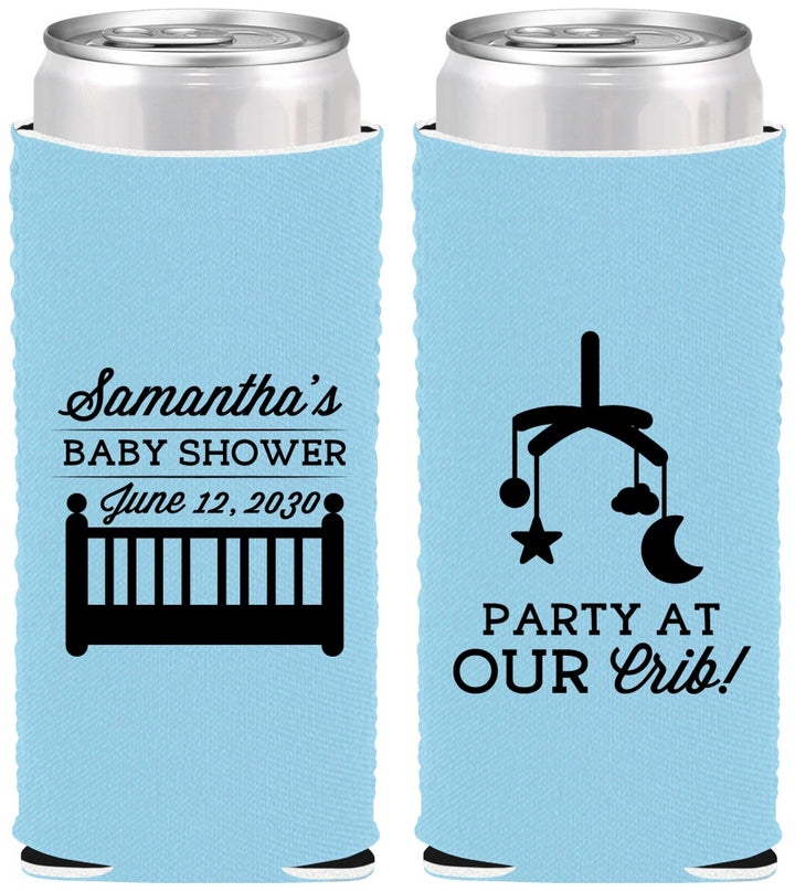 Custom Baby Shower Neoprene Slim Can Coolers - Party At Our Crib | 90187