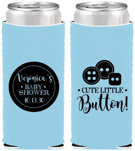 Custom Baby Shower Neoprene Slim Can Coolers - Cute Little Button | 90189