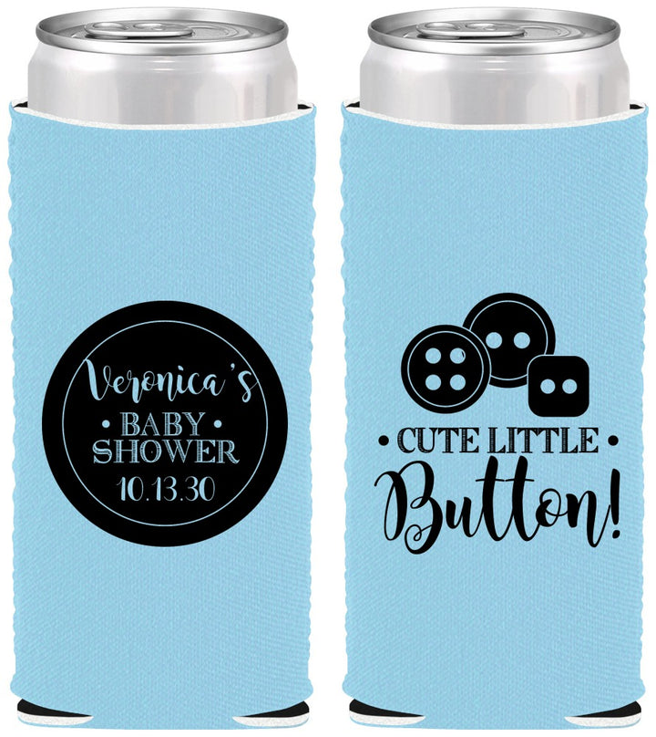 Custom Baby Shower Neoprene Slim Can Coolers - Cute Little Button | 90189