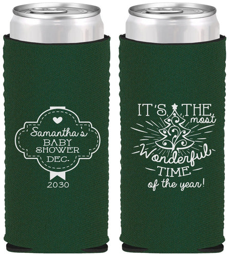 Custom Baby Shower Neoprene Slim Can Coolers - Christmas | 90190